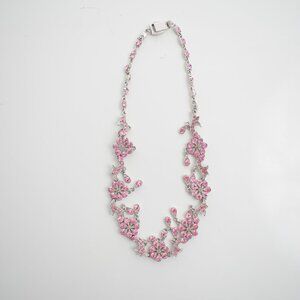 Pink Rhinestone Floral Bib Necklace